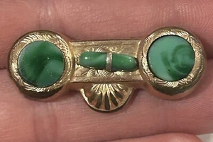 ANTIQUE ETRUSCAN REVIVAL Faux MALACHITE Holloware BROOCH - 14kt GF - Picture 1 of 9
