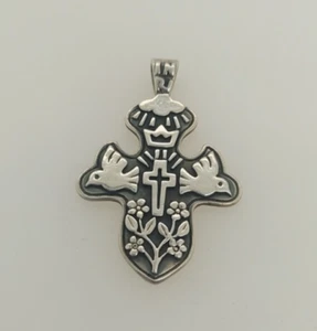 James Avery Sterlingsilber INRI Taube Kreuz Blume Krone Anhänger - Bild 1 von 3
