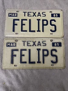 Vintage March 1985 Texas License Plate FELIPS Set Of 2 - Picture 1 of 6
