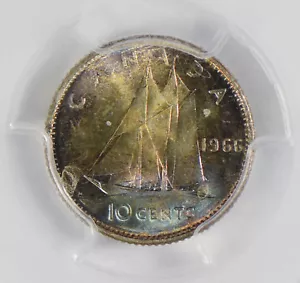 Canadá 1966 10 centavos plata PCGS MS64 impresionante azul dorado tonificación PC0300 combinador - Imagen 1 de 4