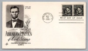1966 US FDC ArtCraft Abraham Lincoln Prominent Line Pair 4C Coil Stamp #1303 - Picture 1 of 2