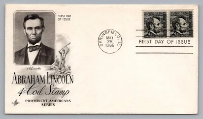 1966 US FDC ArtCraft Abraham Lincoln Prominent Line Pair 4C Coil Stamp #1303 - Image 1 of 2