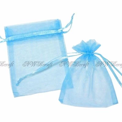Baby Blue Organza Gift Favour Bags Wedding Jewellery Drawstring Pouches - Image 1 of 2