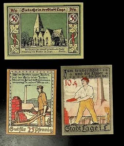 1921 Alemania UBICACIÓN 10 25 50 Fennig billete/dinero de emergencia - Imagen 1 de 2