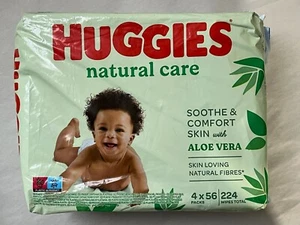 4x Packs Huggies Baby Wipes Natural Care with Aloe Vera, 56/Pkg - 224 Total NEW - Picture 1 of 5