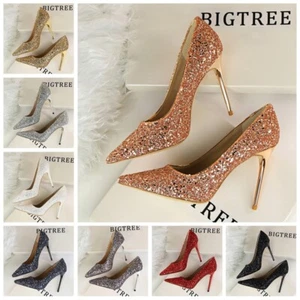 Fashion Ladies High Heels Pointed Sequins Sexy High Heels Bradal Party Shoes - Picture 1 of 17