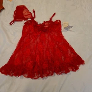NEW Secret Treasures Babydoll Lingerie Thong 2 Pc Set Small Lipstick Red SEXY - Picture 1 of 9