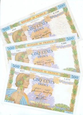 France Set with 3 banknotes 500 Francs 1940/41, P.95 - Image 1 of 2