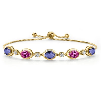 18K Yellow Gold Plated Silver Blue Iolite and Pink Created Sapphire and - Image 1 of 4