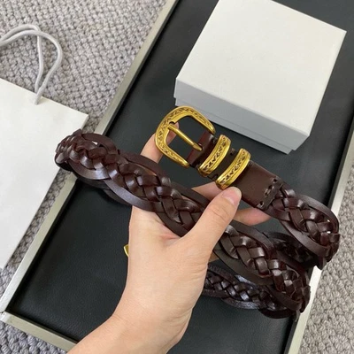 Cinto de couro marrom tecido BRUNELLO/CUINELLI fivela dourada novo em folha - - Imagem 1 de 4