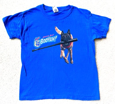 Camisa azul juvenil Green Bay Booyah cachorro de beisebol com taco pequena - MACIA - Imagem 1 de 4