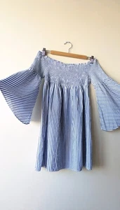 Zara Blue & White Cotton Striped Mini Dress | Size M - Picture 1 of 6