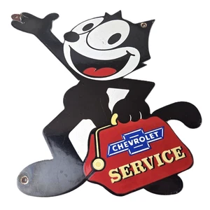 Vintage Chevrolet Porcelain Sign - Service Gas Pump Chevy FELIX Advertising Sign - Picture 1 of 14