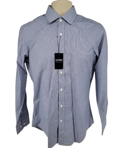 T.M. Lewin tailliertes Hemd 15 34 Micro Check Two-Fold Baumwolle blau weiß - Bild 1 von 10