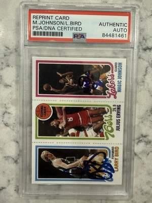 1980 Topps reprint Magic Johnson/Larry Bird PSA Authentic Autos - Image 1 of 2