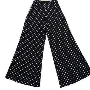 Clara Sun Woo Wide Leg Pant Medium Knit Black White PolkaDot Pull On Palazzo USA - Picture 1 of 5