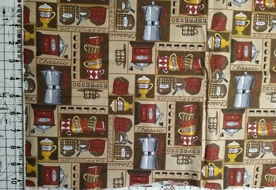 REMNANT Coffee Cotton Quilt Fabric MODA Deb Strain "Lotta Latte!" Espresso Cafe - Image 1 of 4