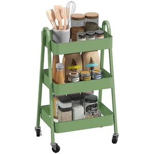 HOMCOM 3-Tier Rolling Utility Cart Kitchen Storage Trolley on Wheels Green - Picture 1 of 11