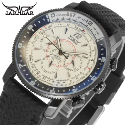 Jaragar Automatic 6 Hand Stainless Steel Case Leather Strap Sports Watch - Image 1 of 4
