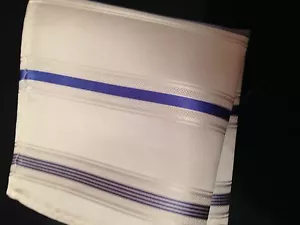 10" 100% Silk Pocket Square White w Blue Stripes-20 - Picture 1 of 3