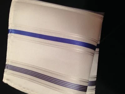 10" 100% Silk Pocket Square White w Blue Stripes-20 - Image 1 of 3