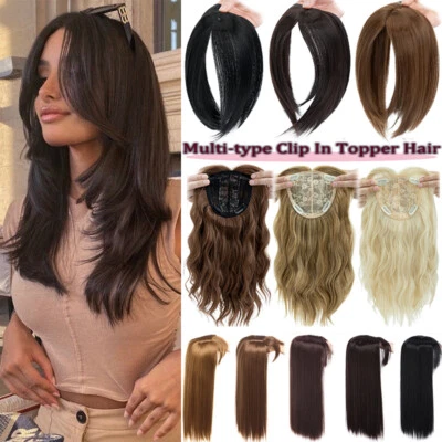 Clip en 100% Real como Humano Topper Cubierta Mujeres Toupee Bangs Extensiones Foto 1 de 4