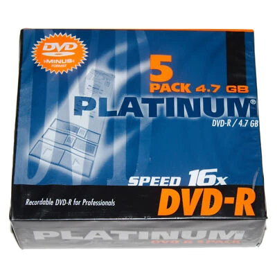 5 Stück | Platinum DVD-R Rohlinge | 4,7 GB 120 min 16X in Jewelcase - Bild 1 von 2