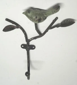 Metal Wall Decor Primative Look Aqua Bird & Branches Hook/Hanger - Picture 1 of 4