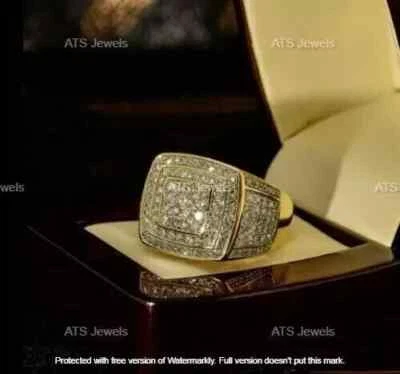 Men's 3.00 CT Round Cut Moissanite Wedding Ring 14k Yellow Gold Plated SZ 6.5 - Image 1 of 4