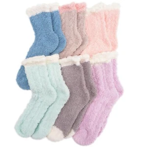6 Pairs Fuzzy Socks Soft Cozy Socks for Women Comfy Fluffy Slipper Socks Warm - Picture 1 of 7