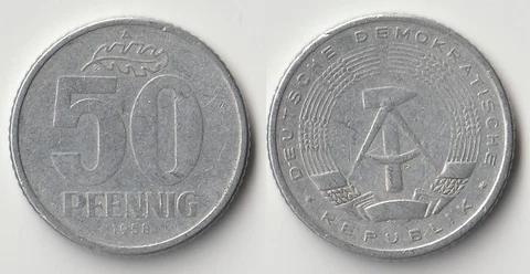 1958 East Germany 50 pfennig coin Cover