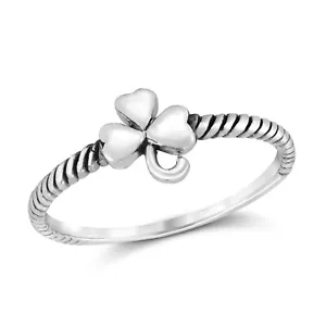 Lucky and Chic Shamrock Clover Sterling Silver Twist Band Ring - 7 - Picture 1 of 2