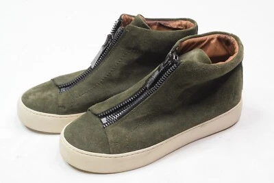 Frye Lena 运动鞋女式 7.5 绿色皮革麂皮绒拉链前休闲中帮 — 第 1/4 张图片