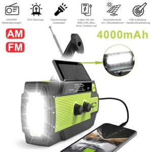 4000mAh Solar Radio Crank Radio Emergency USB With Mobile Phone Charging Flashlight - Picture 1 of 12