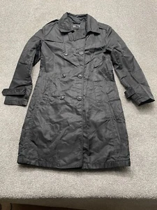 VINTAGE Polo Jeans Co Ralph Lauren Jacket Medium Black Long Rain Coat Ladies * - Picture 1 of 10