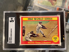 1961 TOPPS #307 WORLD SERIES GAME 2 MICKEY MANTLE BASEBALL CARD SGC 5 EX