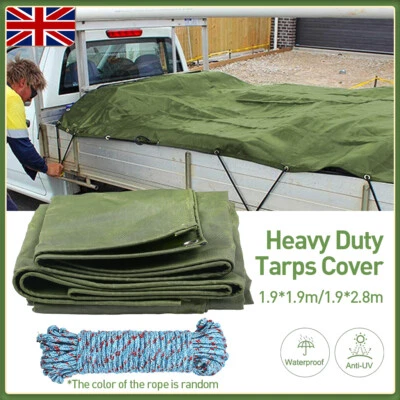 2-3M Army Canvas Heavy Duty Tarpaulin Cover Boat Log Store Roofing Sheet UK NEW - Image 1 of 4
