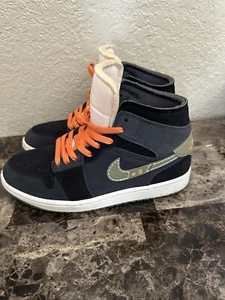 Air Jordan 1 Mid SE Craft Anthracite/Black/Bright Mandarin/Sky J Light Olive - Picture 1 of 7