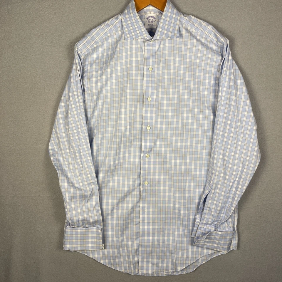 Camisa de Vestir Brooks Brothers 15.5-34 Azul Tela Italiana a Cuadros Hecha en EE. UU. Foto 1 de 4