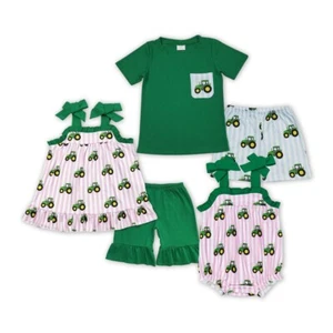 Summer Toddler Baby Clothes Farm Tractors Sibling Sister Brother Outfit Romper - Picture 1 of 9