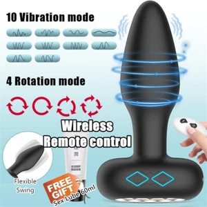 Prostate Massager Rotation Anal Vibrator Butt Plug Sex Toy Adult Remote Control - Picture 1 of 9