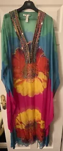 Stunning Diane Von Furstenberg Maxi Silk Kaftan With Beaded Neckline Size Small - Picture 1 of 6