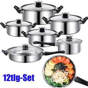 12tlg-Set Topfset Kochset Induktion Gas Halogen Ceran Kochtopfset Edelstahl DE - Bild 1 von 16
