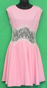 English Rose Women's L Pink Peek-A-Boo Waisted Knee Length Dress *EUC* - Picture 1 of 5