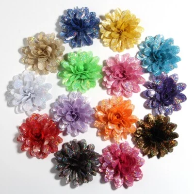 30PCS 8CM 3.1" Artificial Metallic Fabric Flower For Hair Accessories Boutique - Image 1 of 4