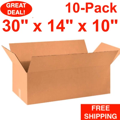 10-Pack 30" x 14" x 10" Cardboard Corrugate Shipping Boxes Moving Box Bundle - Image 1 of 4