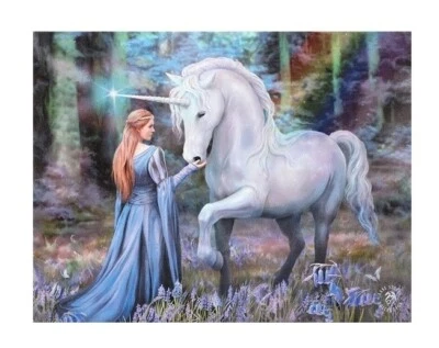 BLUEBELL WOODS ANNE STOKES SMALL CANVAS WALL ART PICTURE UNICORN RAINBOW MAIDEN - Image 1 of 2