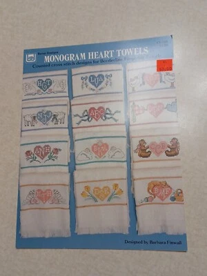 Banar Designs Cross Stitch Pattern Booklet Monogram Heart Towels - Image 1 of 4
