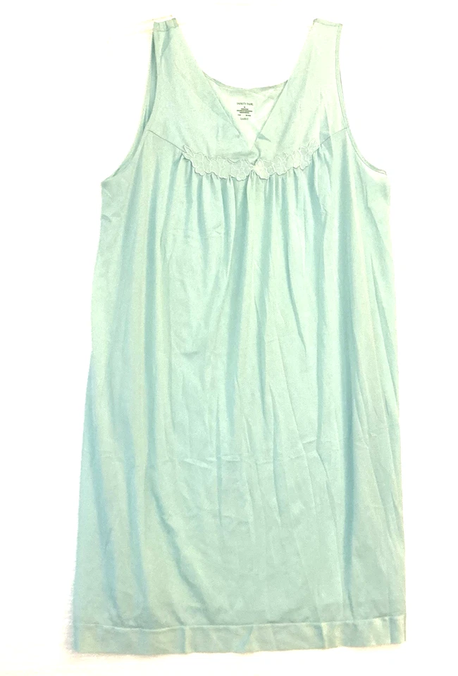 Vintage Vanity Fair Short Nightgown M Green Sleeveless Floral Appliqué USA Retro - Image 1 of 4