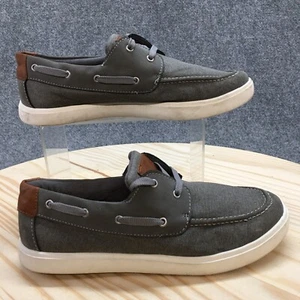 Sonoma Shoes Youth 5 Boys Casual Two Eye Boat Sneakers Grey Fabric Lace Up - Picture 1 of 15